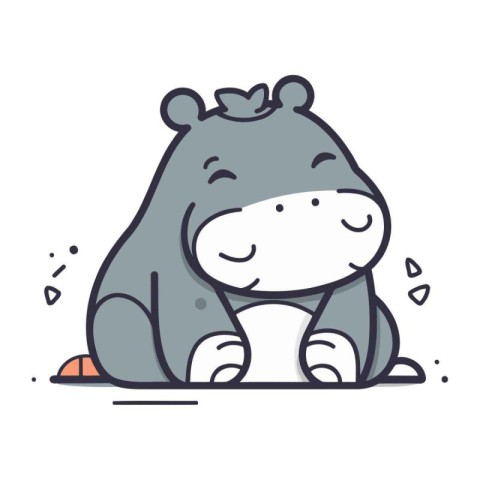 Cute hippo sitting on the ground. Vector illustration in cartoon