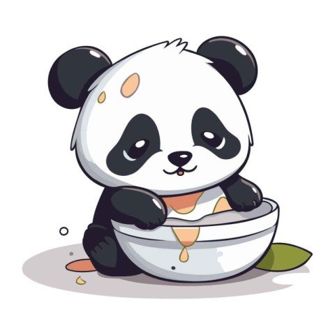 Panda in a bowl of milk. Cute cartoon vector illustration.