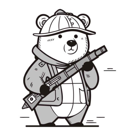 Illustration of a Polar Bear Holding a Machine Gun Mascot