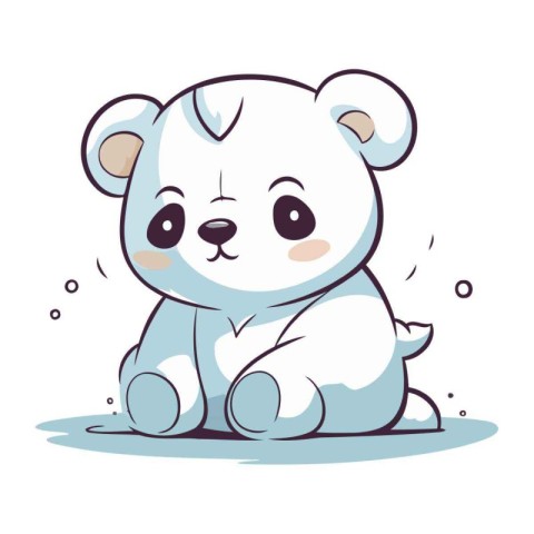 Cute cartoon white bear sitting on the ground. Vector illustrati