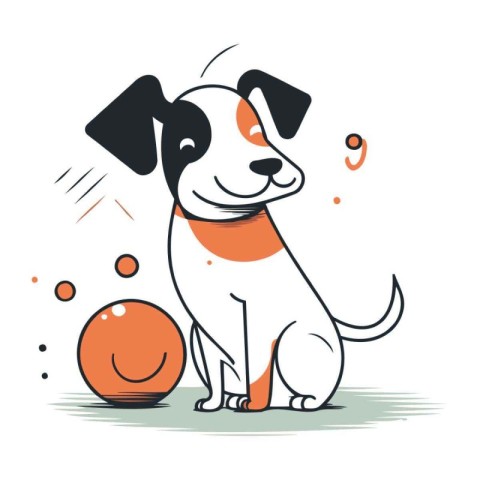 Cute cartoon dog playing with ball. Vector illustration for your