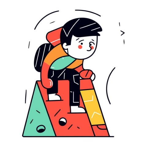 Vector illustration of a boy climbing up the stairs. Flat style