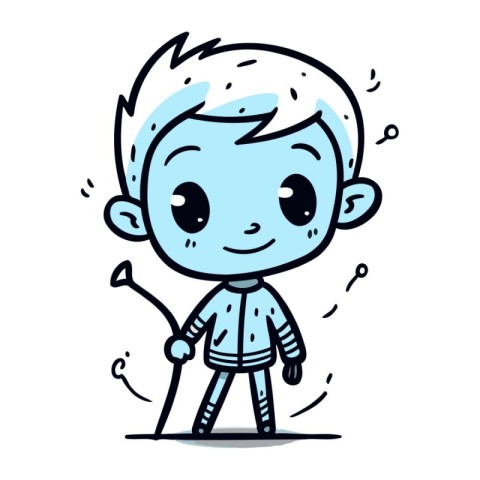 Cute little boy with blue hair. Vector illustration in cartoon s