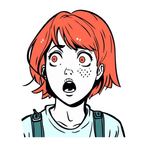 Scared girl with red hair. Vector illustration on white backgrou