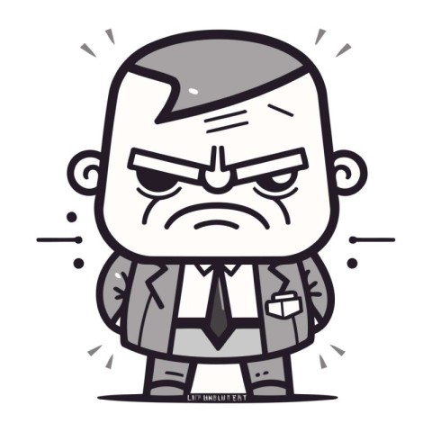 Cartoon angry man in office suit. Vector clip art illustration.