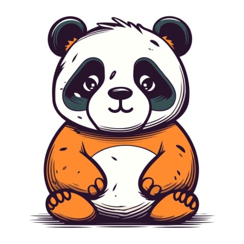 Cute panda bear sitting on the ground. Vector illustration.