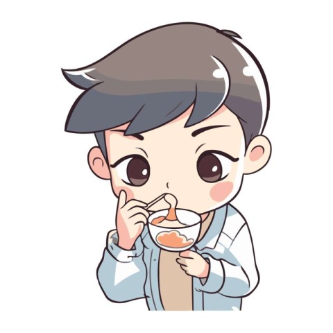 Illustration of a Boy Eating Sausage While Looking at the Camera