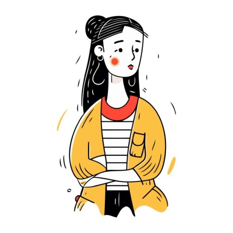 Vector illustration of a girl in a yellow jacket. Cartoon style.