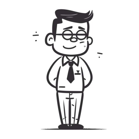 Businessman with glasses and tie. Cartoon character. Vector illu