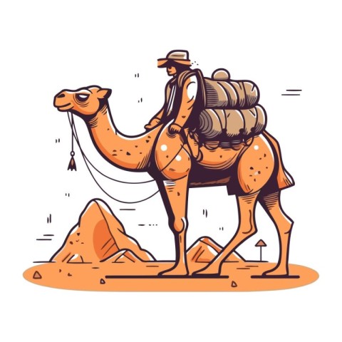 Camel in the desert. Vector illustration in a flat style.