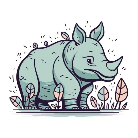 Cute rhinoceros cartoon vector illustration. Wild animal.