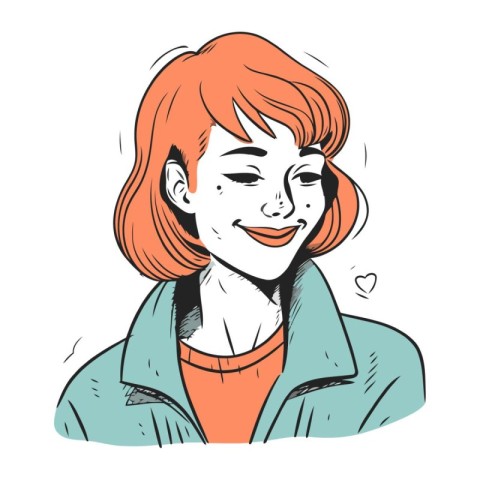 Vector illustration of a young woman with red hair in a coat.