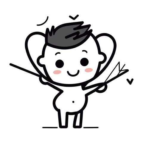 Cute cartoon boy playing bow and arrow. Vector clipart.