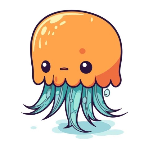 Cartoon cute jellyfish. Vector illustration isolated on white ba