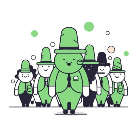 Cartoon Leprechauns Standing Together. Vector Illustration