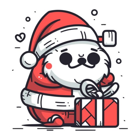 Cute kawaii santa claus with gift. Vector illustration.