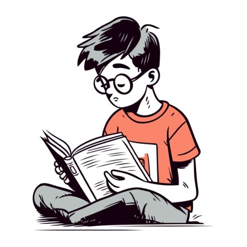 Boy reading a book. Vector illustration of a boy reading a book.