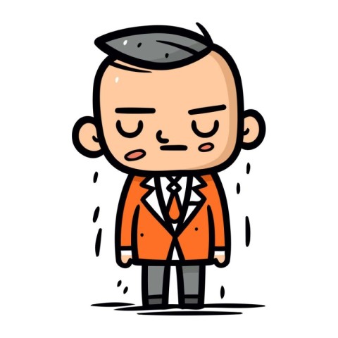 Cartoon businessman with rain on his face. Vector clip art.