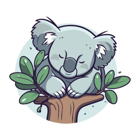 Cute koala sitting on a tree branch. Vector illustration.