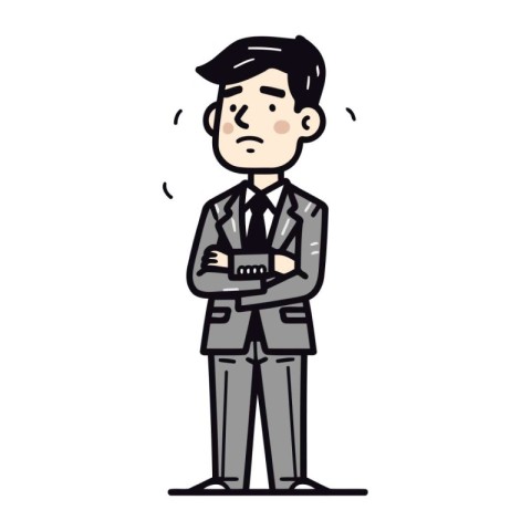 Businessman in suit with sad expression. Vector illustration in