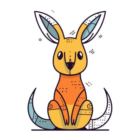 Cute kangaroo sitting on the ground. Vector illustration.