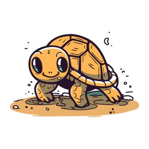 Cute cartoon tortoise. Vector illustration isolated on white bac