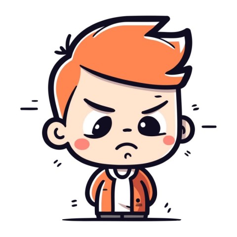 Angry little boy cartoon character. Vector illustration in flat