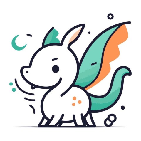 Cute cartoon kawaii unicorn. Vector illustration. Line art.