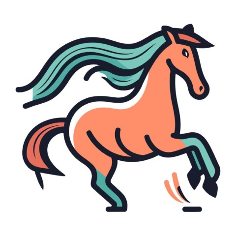 Running horse with long mane. Vector illustration in flat style.