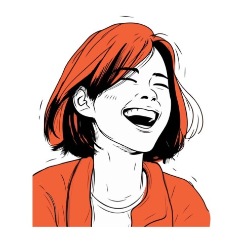 Vector illustration of a young woman laughing. isolated on white