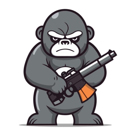 Angry gorilla holding a gun. Vector illustration in cartoon styl