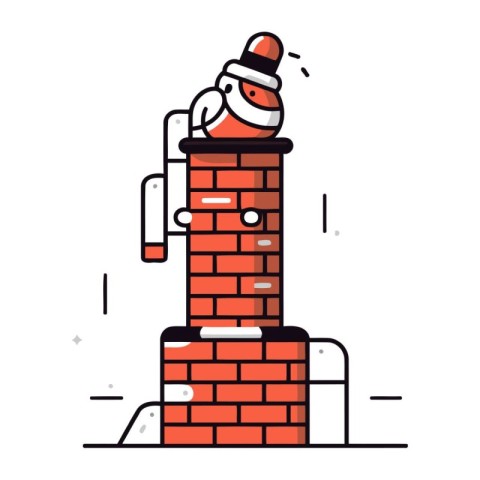 Santa claus standing on chimney. Flat style vector illustration.