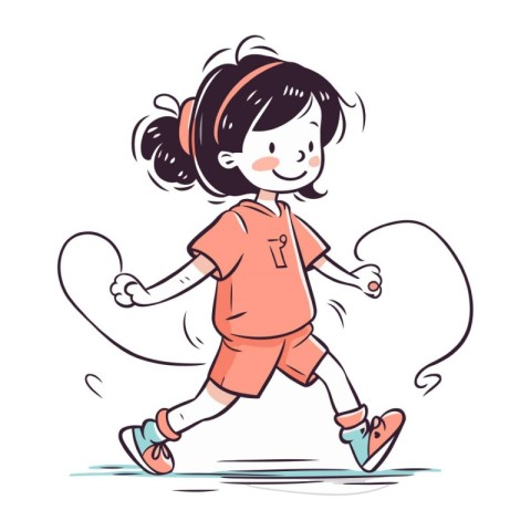 Running girl. Vector illustration of a cute little girl in sport