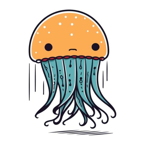 Cute cartoon jellyfish on a white background. Vector illustratio