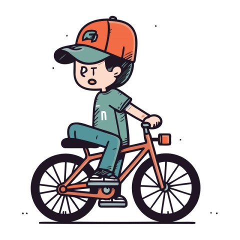 Vector illustration of a boy in a cap riding a bicycle. Vector i