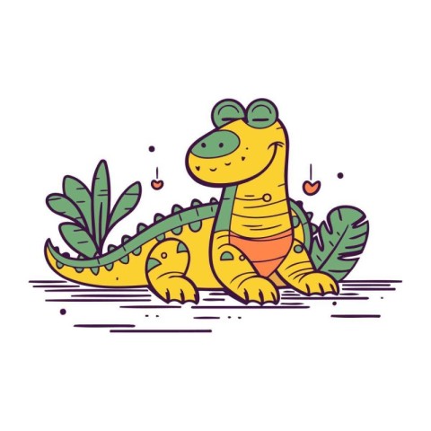 Cute crocodile in the jungle. Vector illustration for your desig