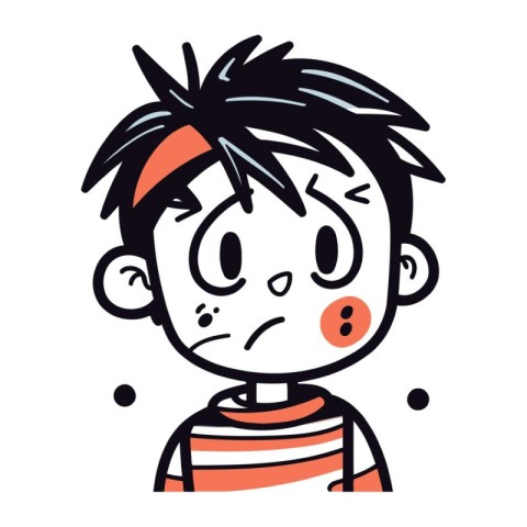 Sad boy with tears on his face. Vector illustration in doodle st