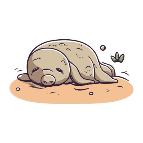 Vector illustration of a cute seal sleeping on the sand. Cartoon