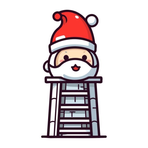 Santa Claus on ladder. Cute cartoon character. Vector illustrati