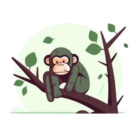 Monkey sitting on a branch. Vector illustration in cartoon style