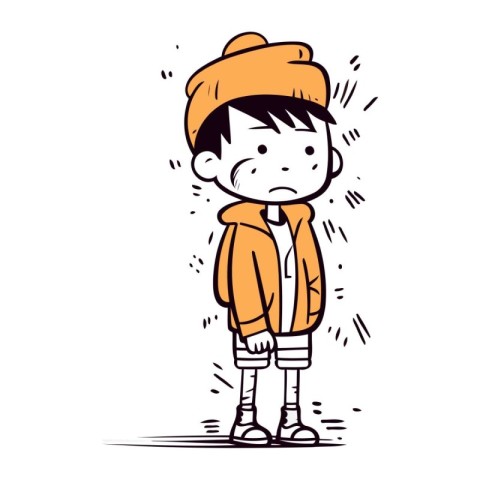 Boy wearing winter clothes. Vector illustration of a boy wearing