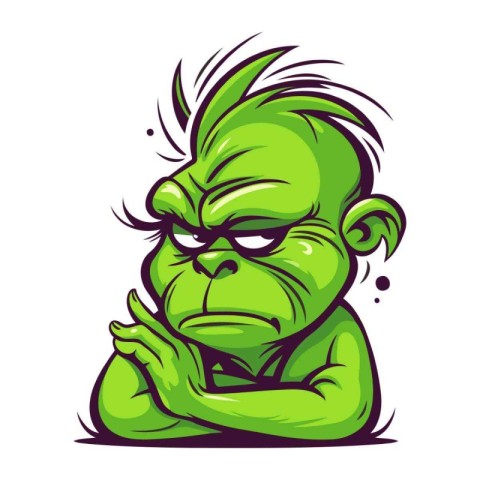 Angry cartoon green gorilla isolated on white background. Vector