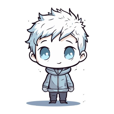 Cute cartoon boy in winter clothes. Vector illustration on white