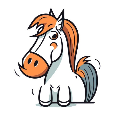 Vector illustration of cute cartoon horse. Isolated on white bac