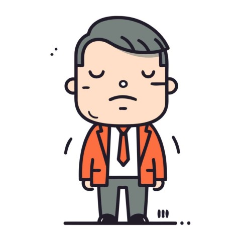 Character illustration design. Businessman sad cartoon. thin lin