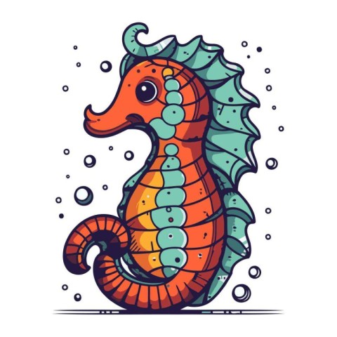 Hand drawn sea horse. Vector illustration in doodle style.