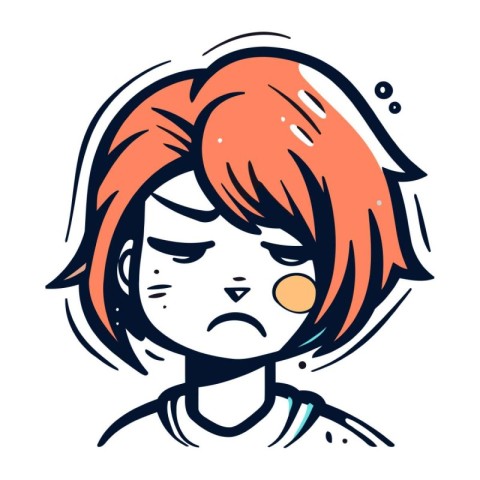 Vector illustration of a red haired girl with a sad expression.