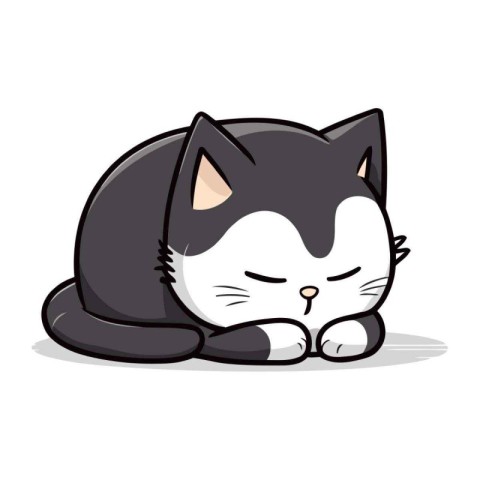 Illustration of a Cute Black and White Cat Lying Down