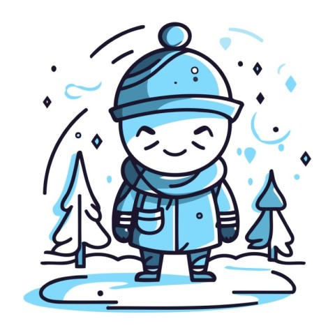 Cute cartoon boy in winter clothes. Vector illustration for your