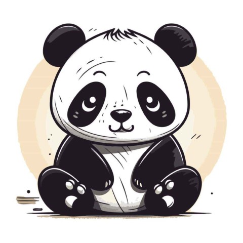 Cute cartoon panda sitting on the ground. Vector illustration.